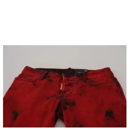 Red Low Waist Cotton Stretch Skinny Pants