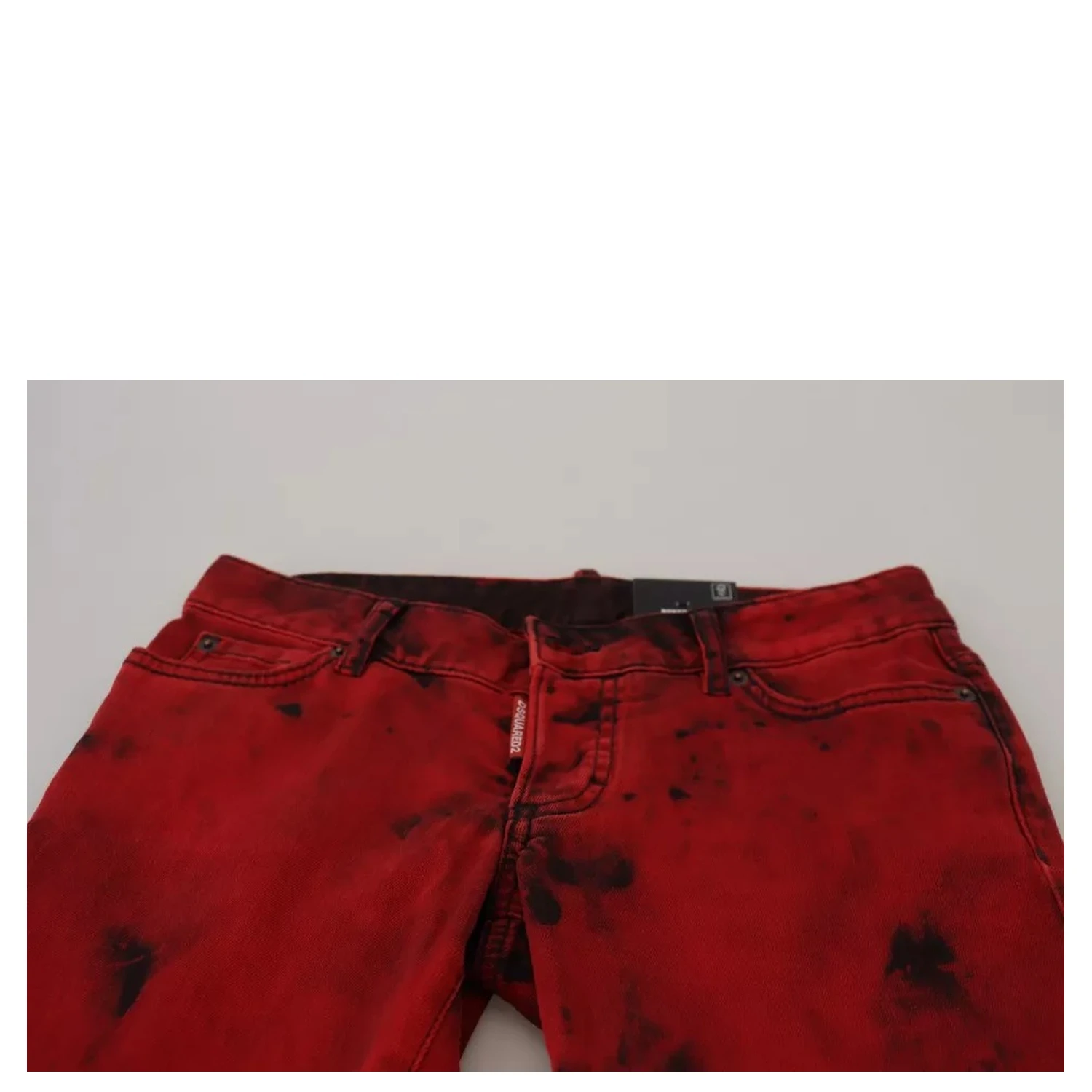 Red Low Waist Cotton Stretch Skinny Pants