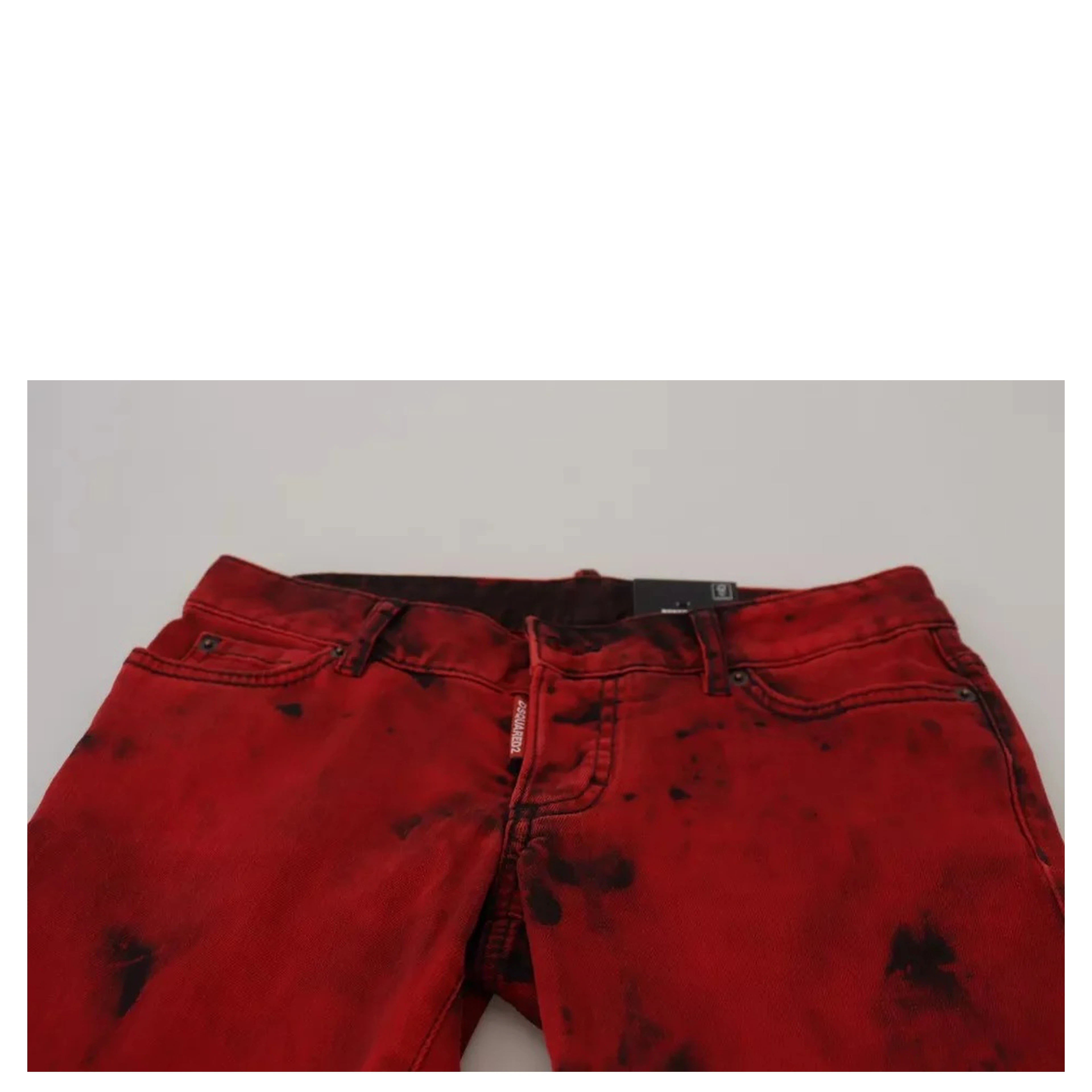 Red Low Waist Cotton Stretch Skinny Pants
