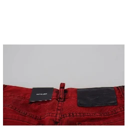 Red Low Waist Cotton Stretch Skinny Pants