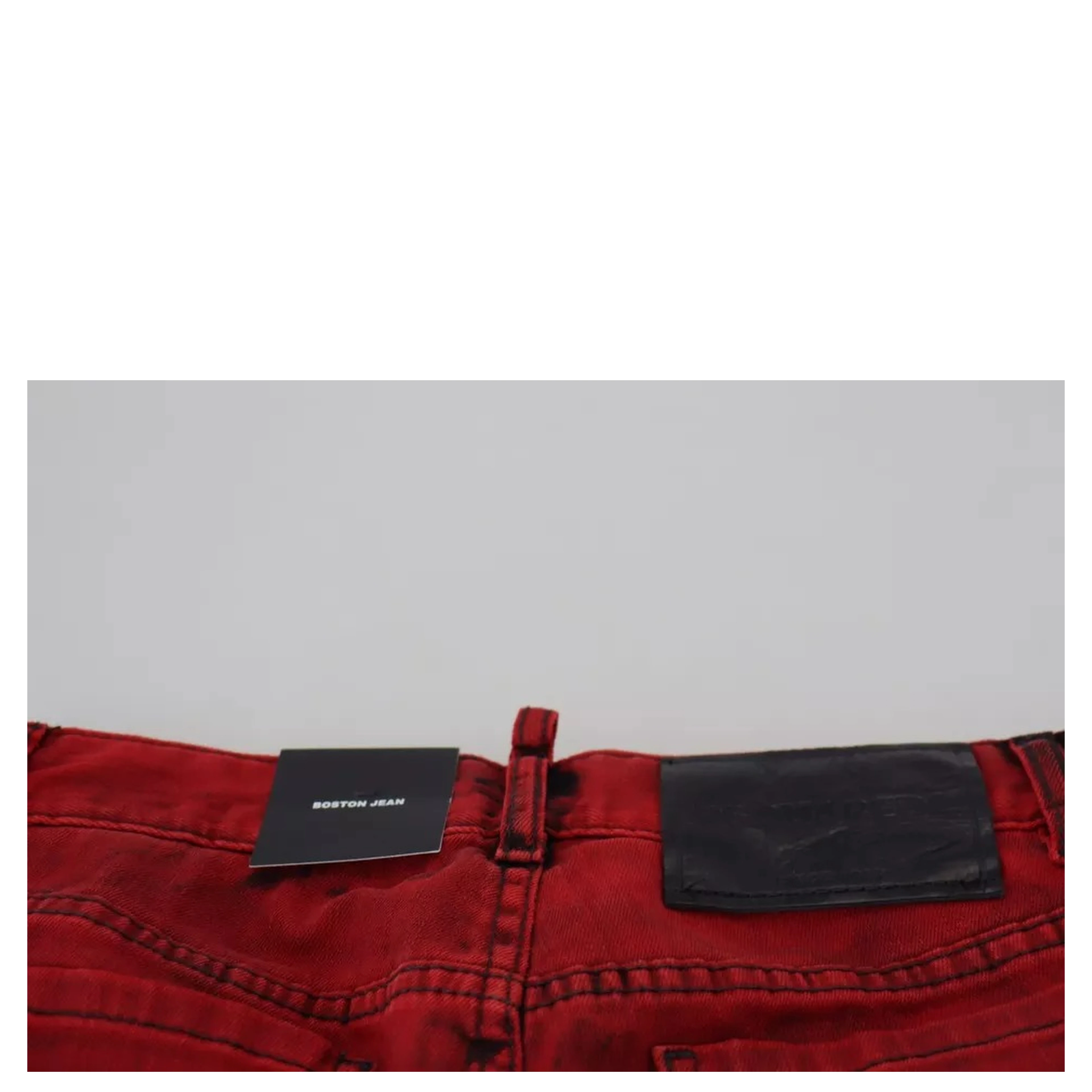 Red Low Waist Cotton Stretch Skinny Pants