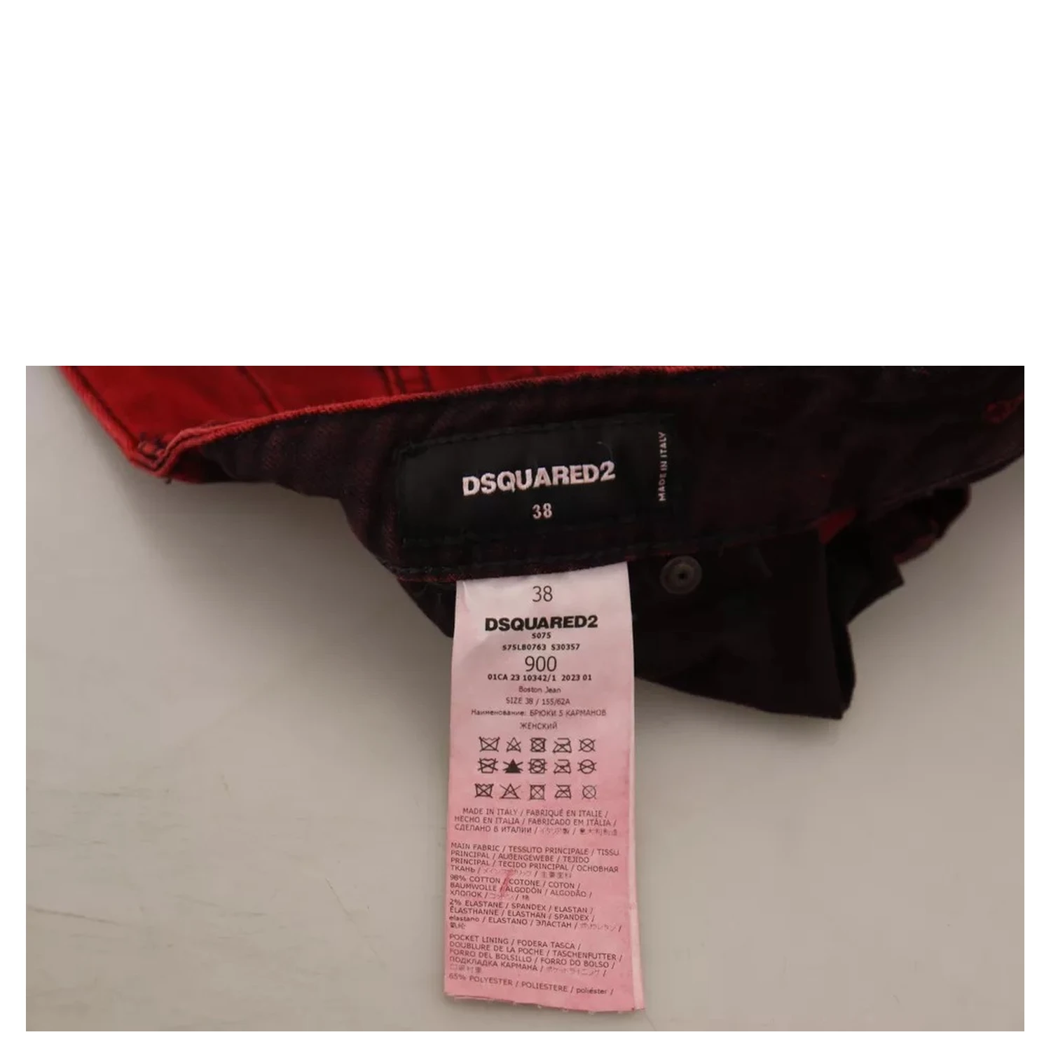 Red Low Waist Cotton Stretch Skinny Pants