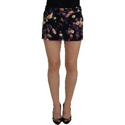 Black Floral Embroidery Mid Waist A-line Mini Skirt