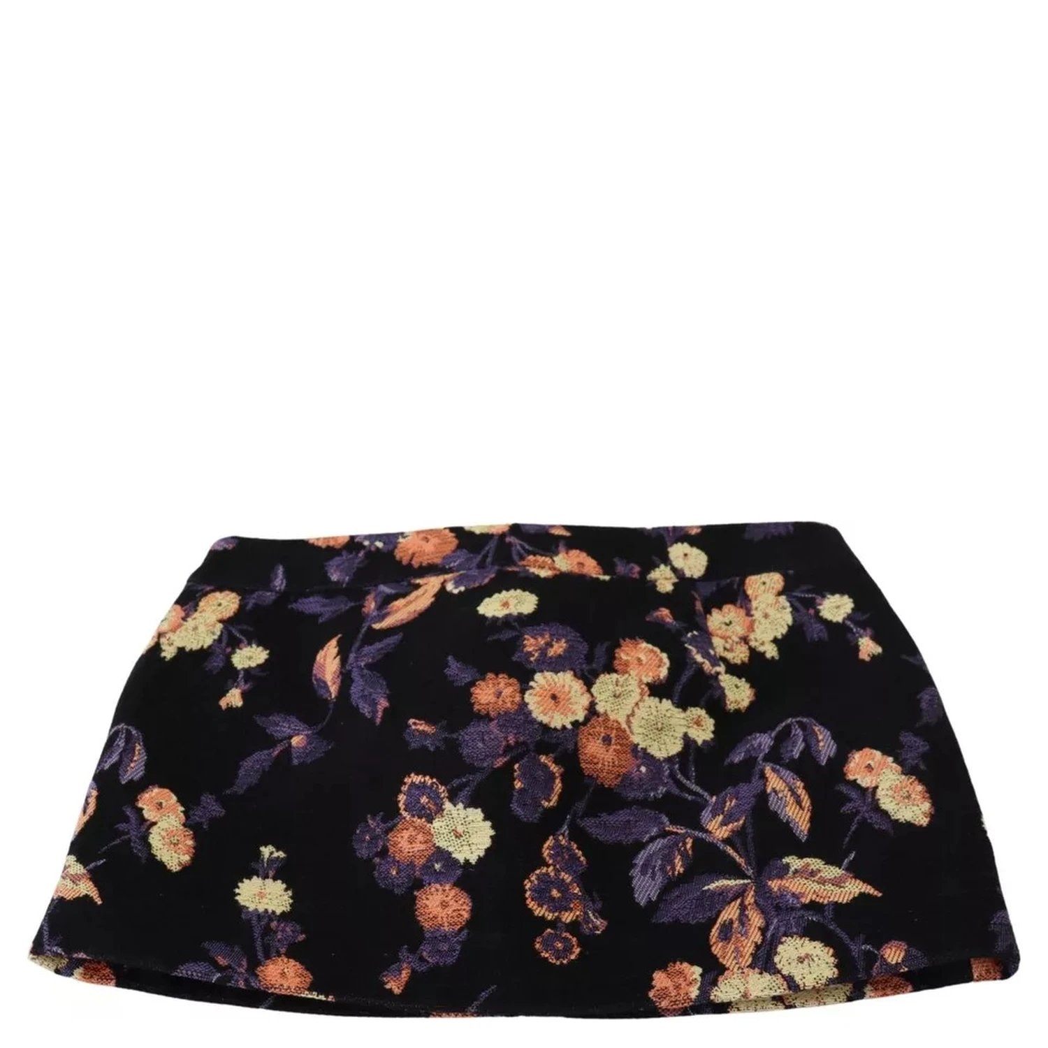 Black Floral Embroidery Mid Waist A-line Mini Skirt