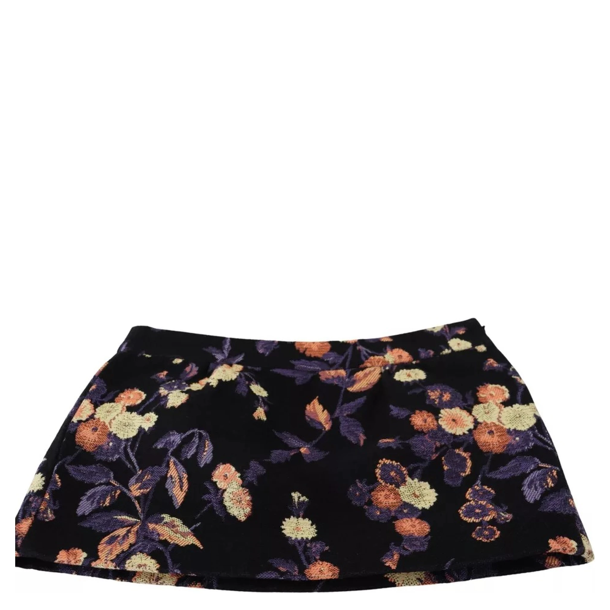 Black Floral Embroidery Mid Waist A-line Mini Skirt