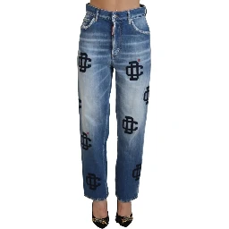 Blue Washed High Waist Straight Denim Boston Jeans