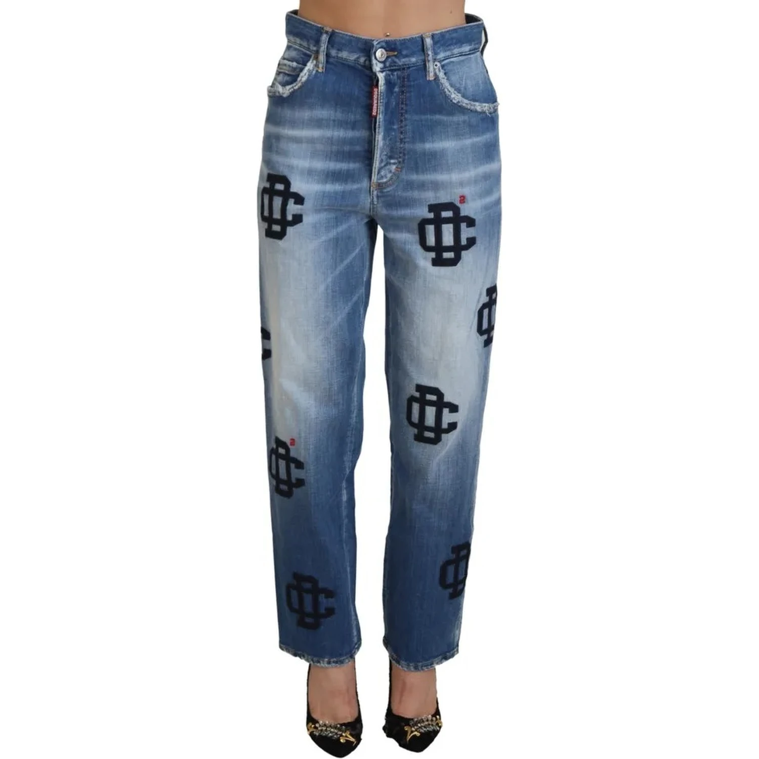 Blue Washed High Waist Straight Denim Boston Jeans