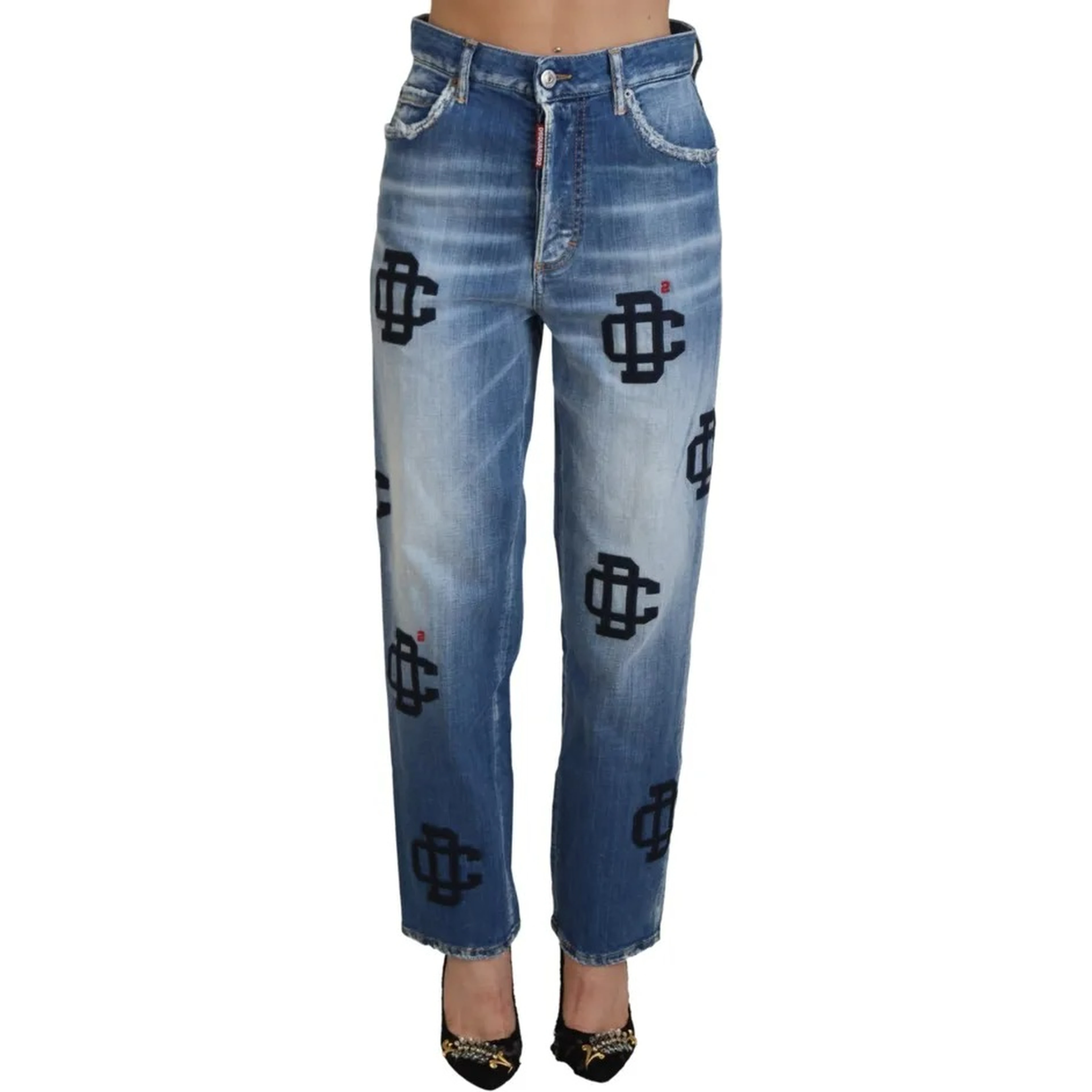Blue Washed High Waist Straight Denim Boston Jeans