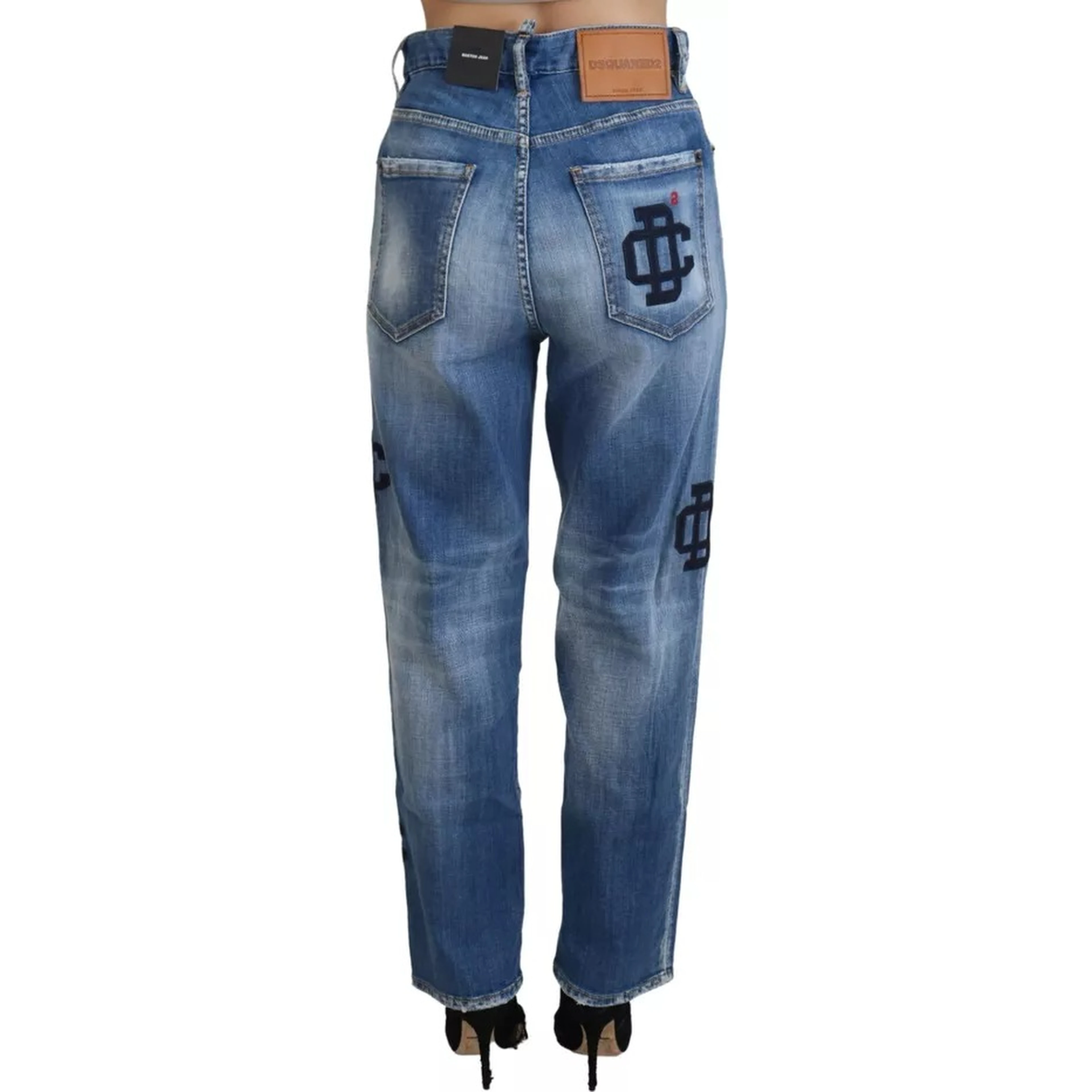 Blue Washed High Waist Straight Denim Boston Jeans