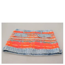 Multicolor Polyester Low Waist A-line Denim Skirt