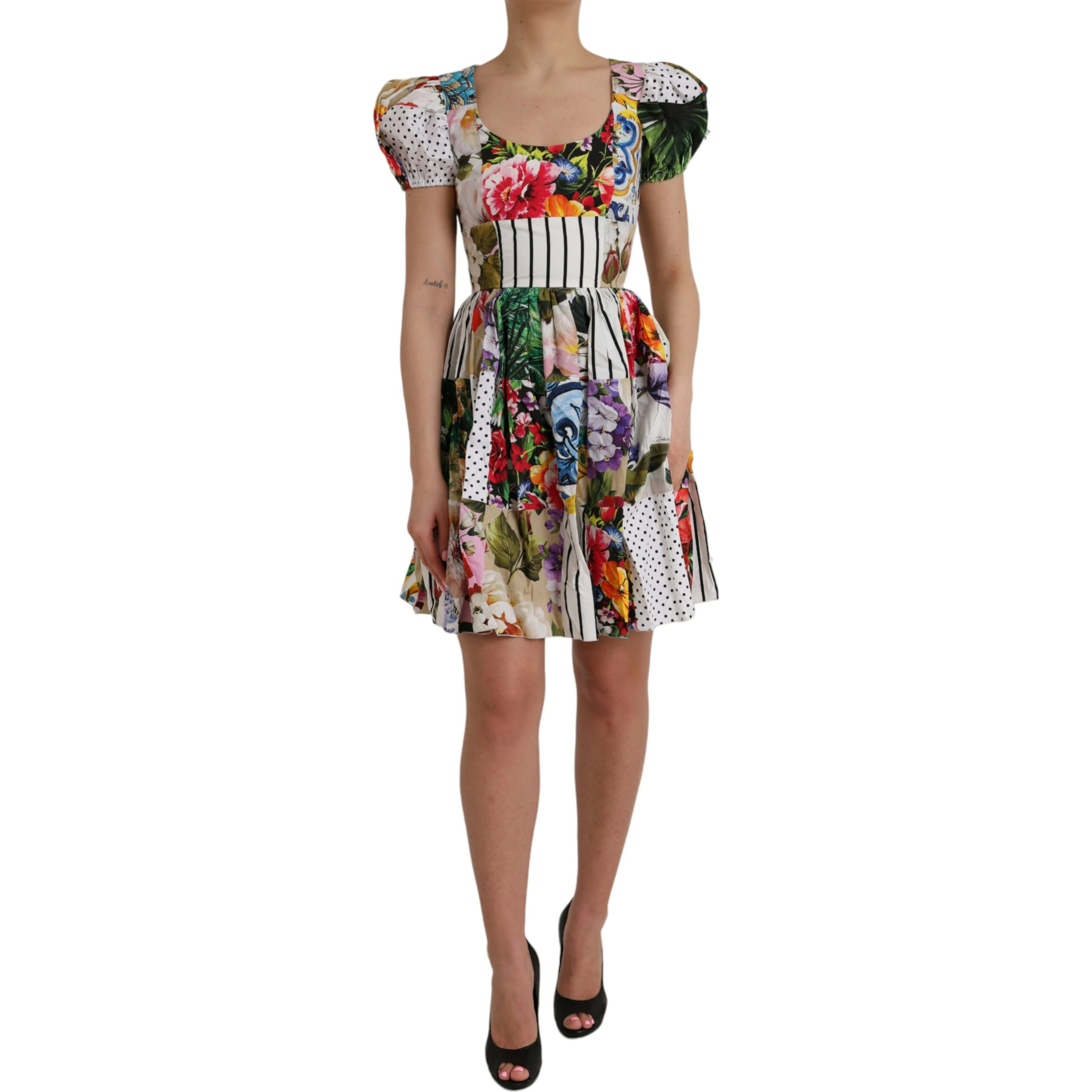 Multicolor Patchwork Cotton Aline Mini Dress