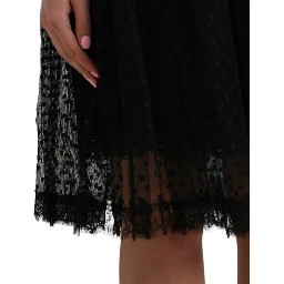 Black Nylon Lace Trim High Waist A-line Skirt