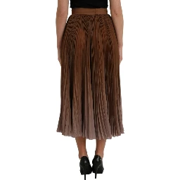 Brown Polyester Pleated High Waist Midi Skirt