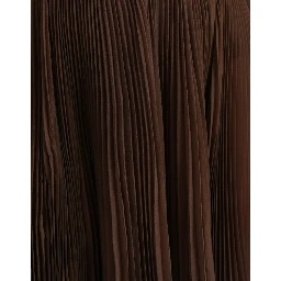 Brown Polyester Pleated High Waist Midi Skirt