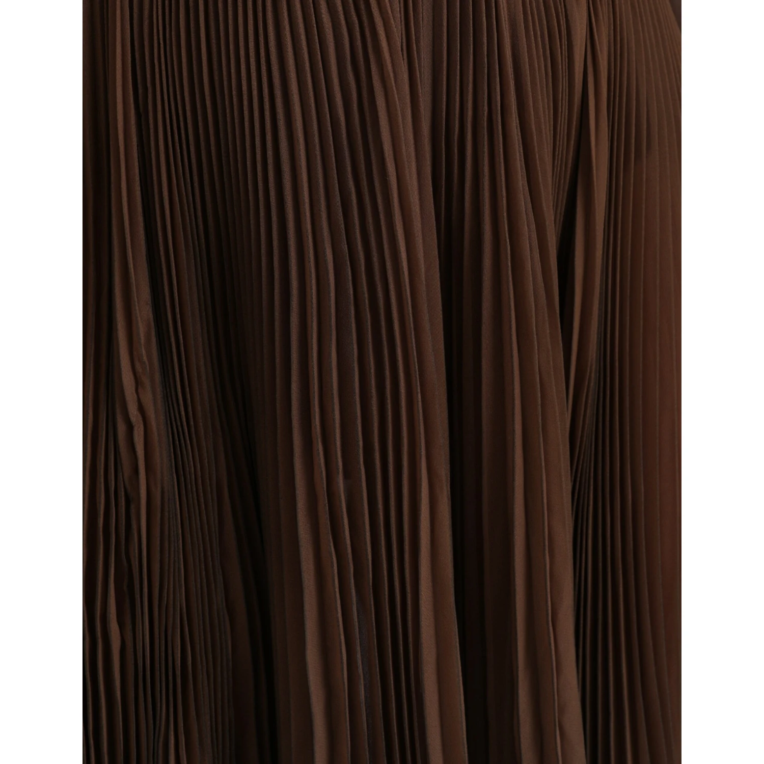 Brown Polyester Pleated High Waist Midi Skirt