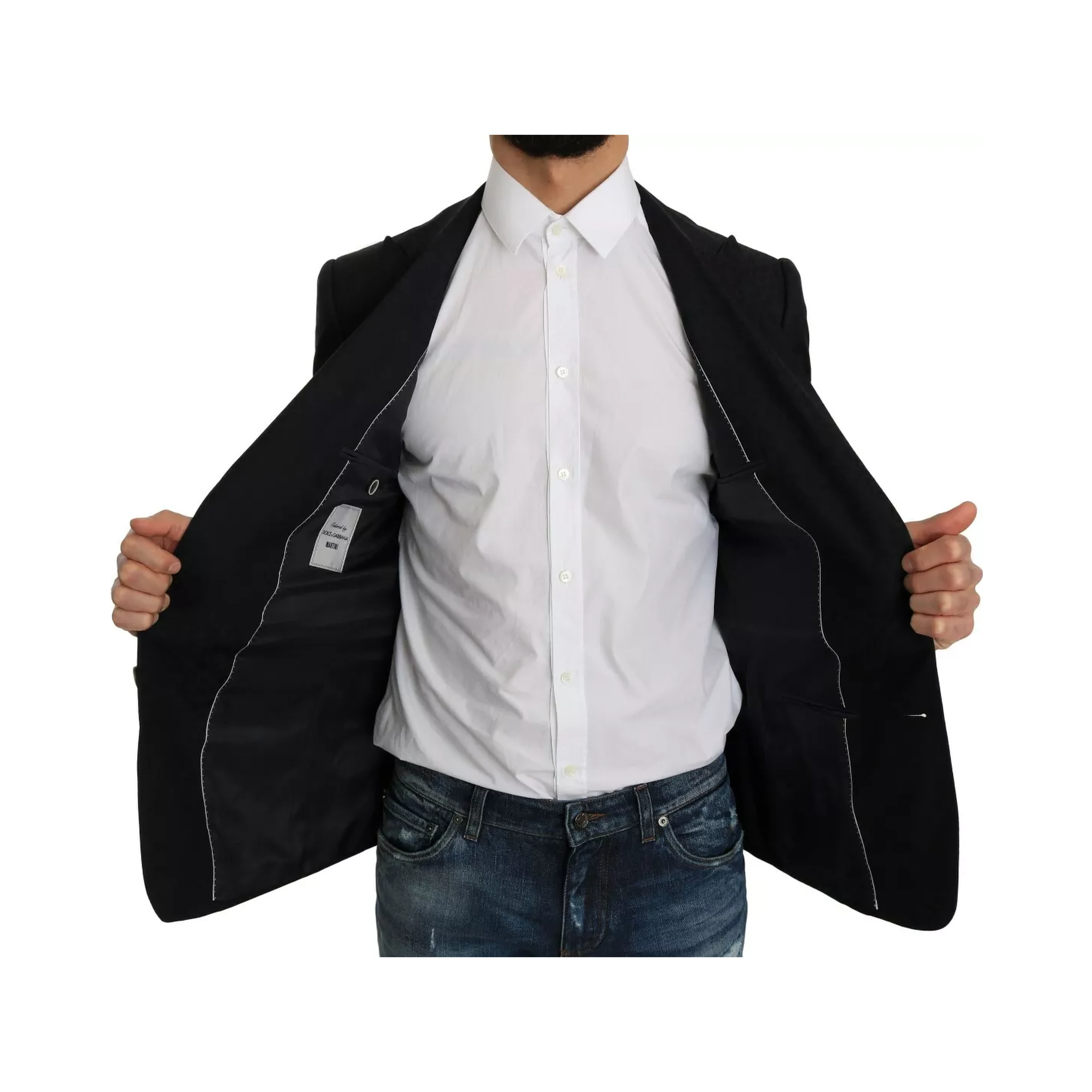 Blue Jacquard Slim Floral Jacket Blazer