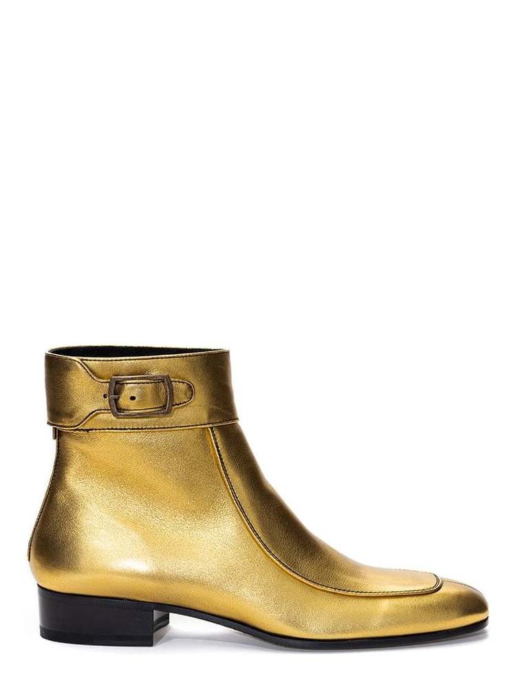 Gold Leather Ankle Boots