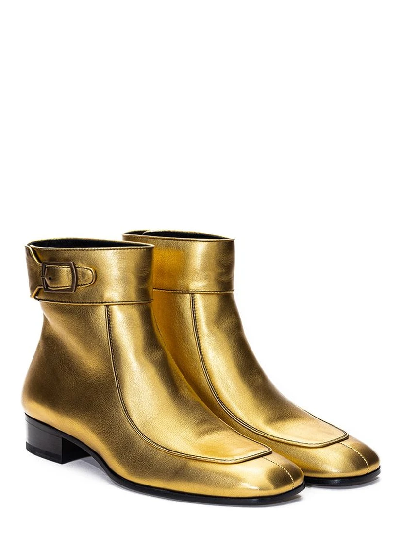 Gold Leather Ankle Boots