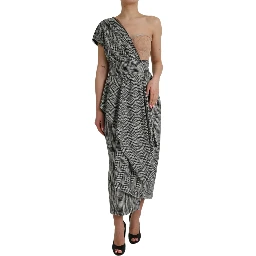 Gray Beige Layered One Shoulder Maxi Dress