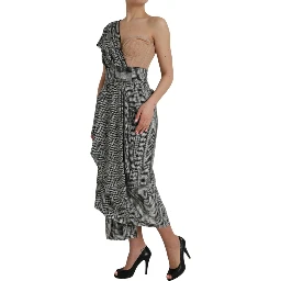 Gray Beige Layered One Shoulder Maxi Dress