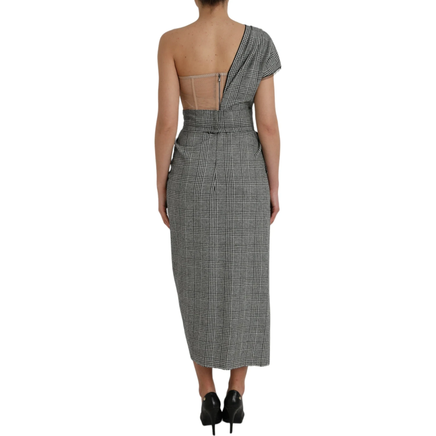 Gray Beige Layered One Shoulder Maxi Dress