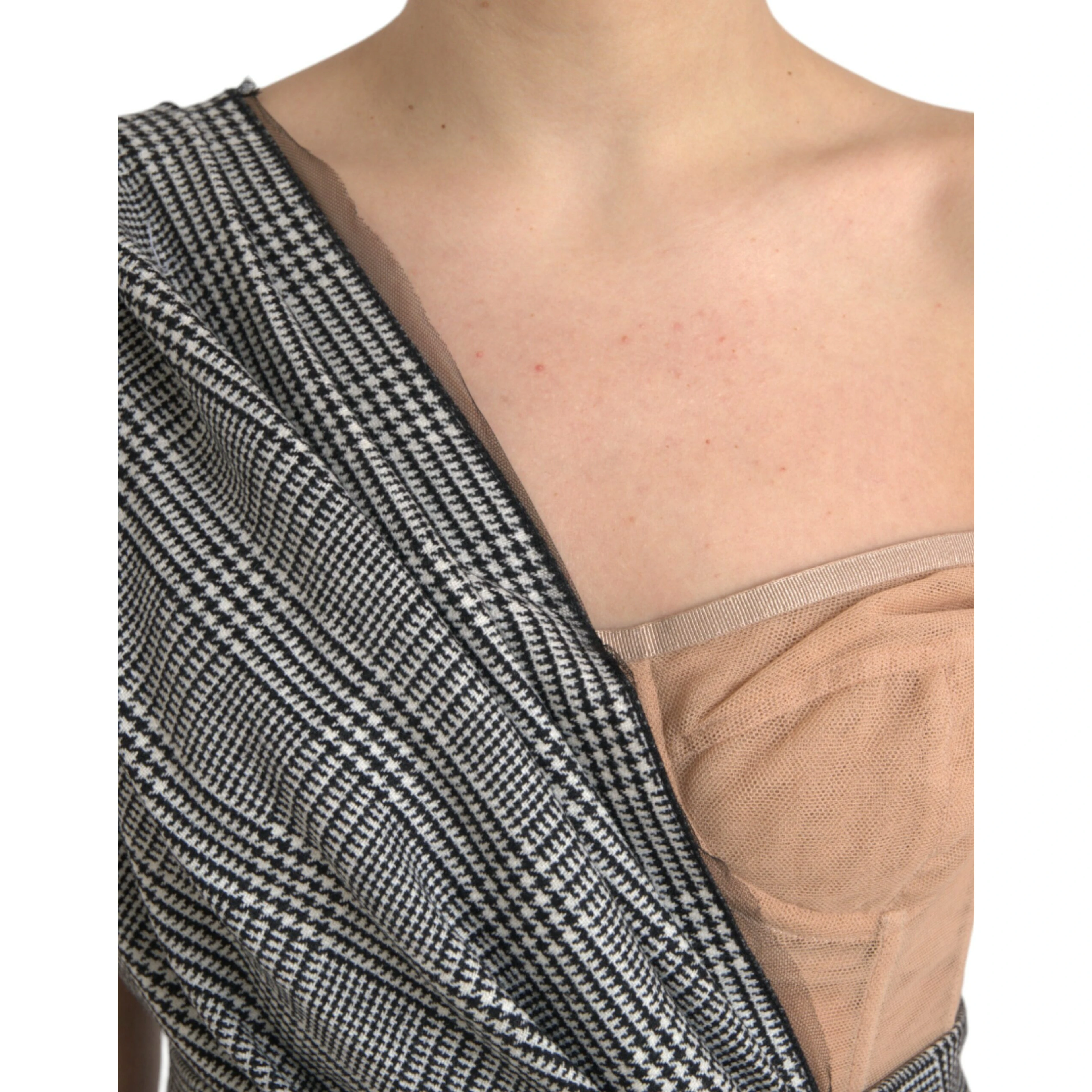 Gray Beige Layered One Shoulder Maxi Dress