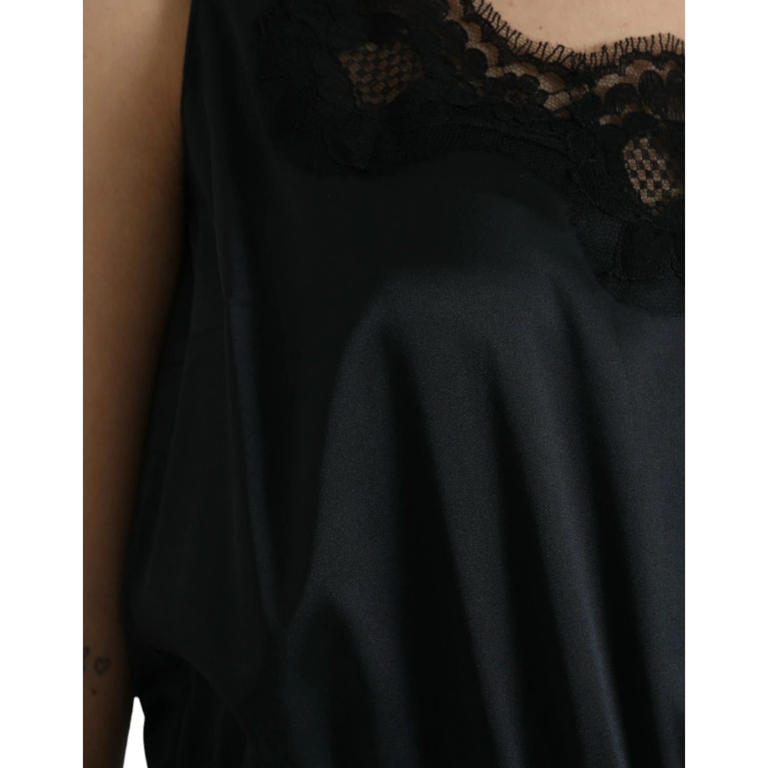 Black Polyester Lace Trim Sheath Midi Dress
