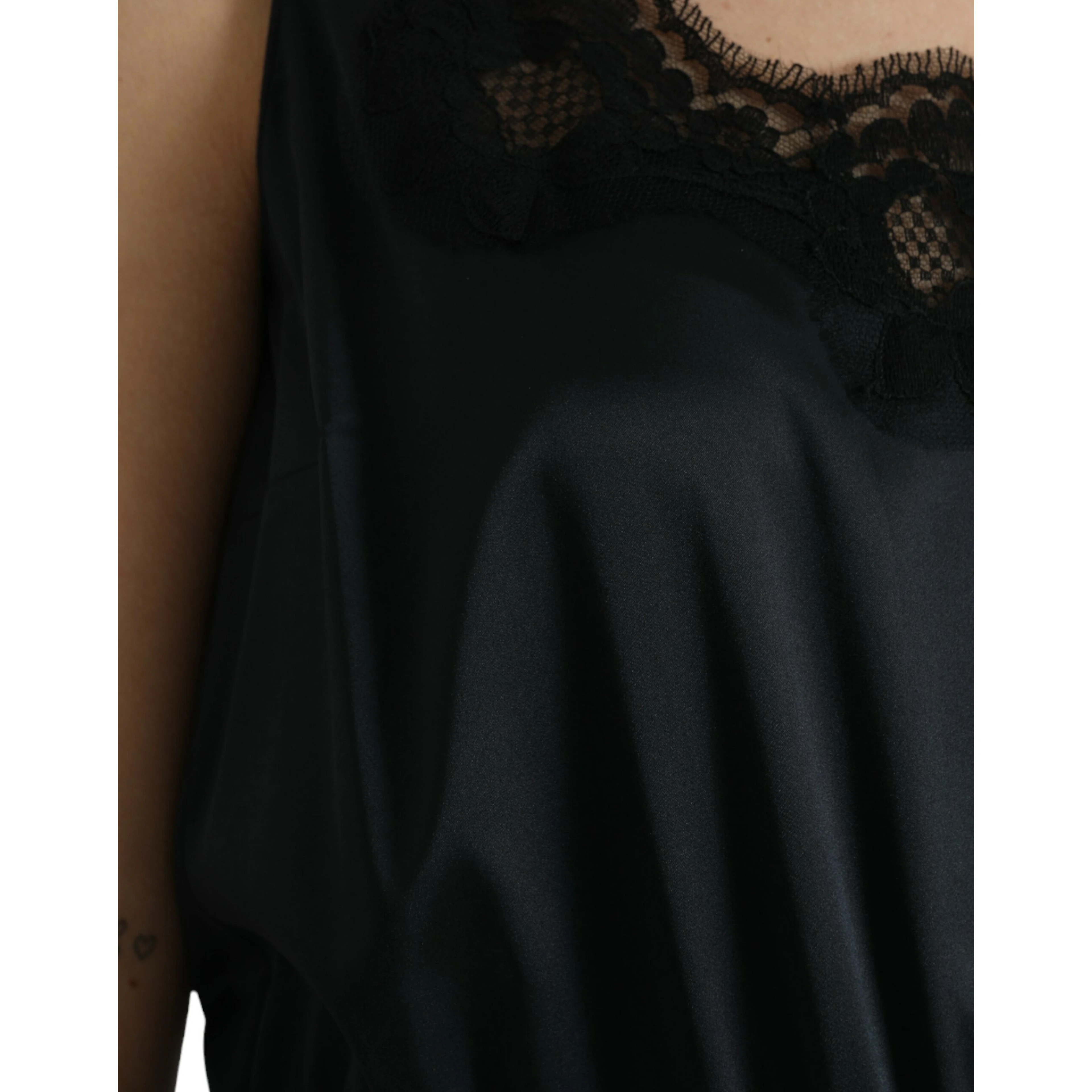 Black Polyester Lace Trim Sheath Midi Dress