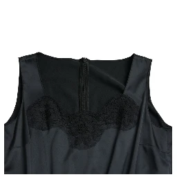 Black Polyester Lace Trim Sheath Midi Dress