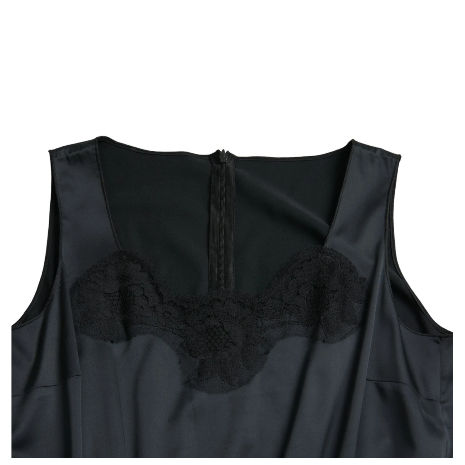 Black Polyester Lace Trim Sheath Midi Dress