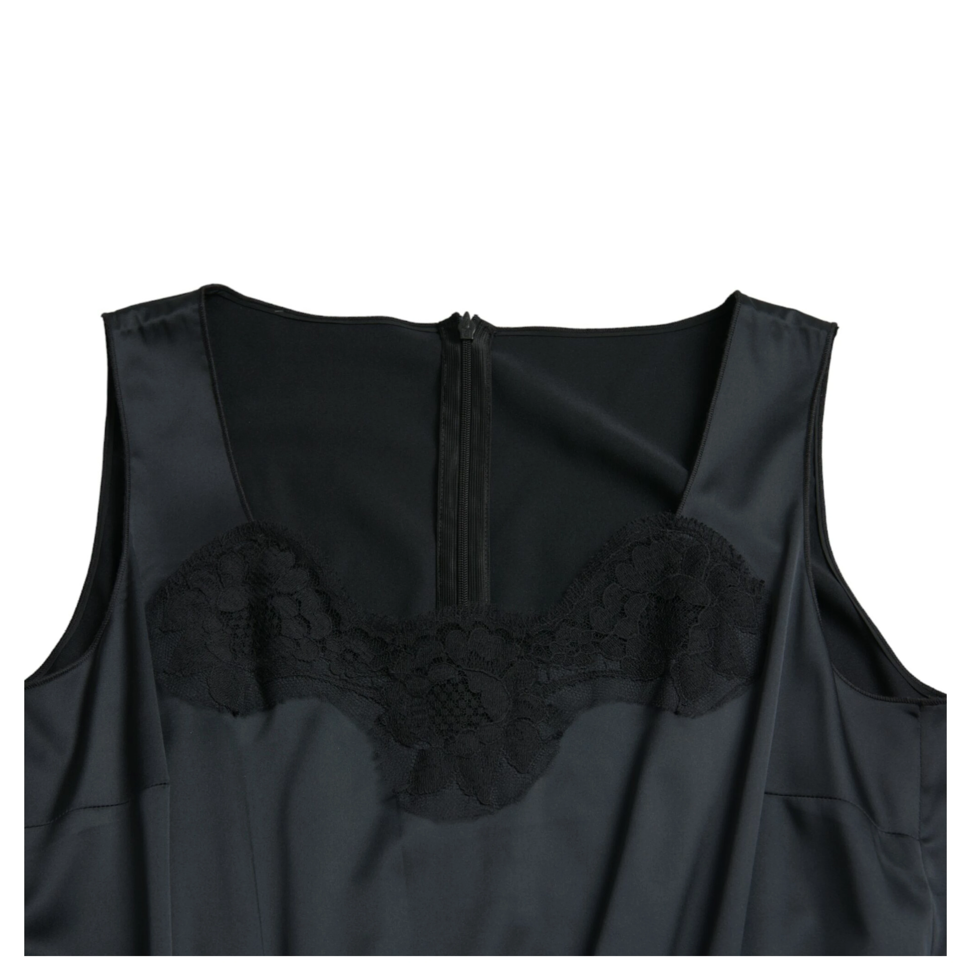 Black Polyester Lace Trim Sheath Midi Dress