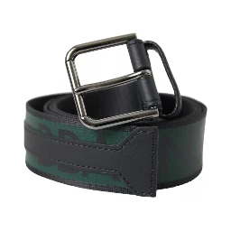 Black Green Logo Silver Metal Buckle Belt