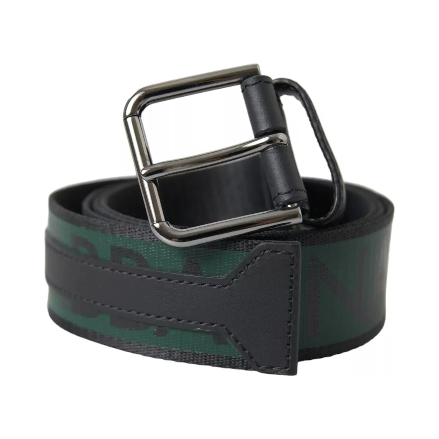 Black Green Logo Silver Metal Buckle Belt