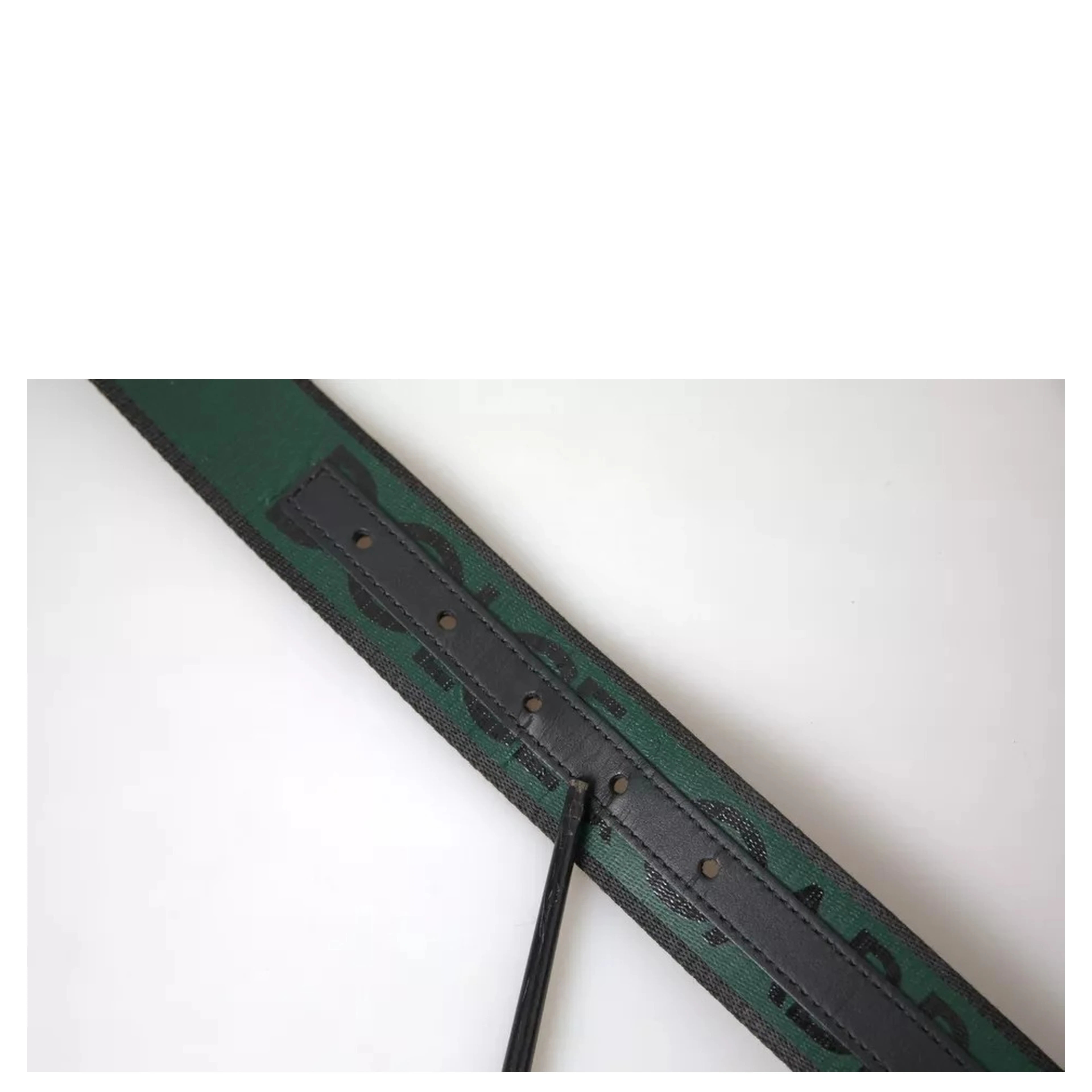 Black Green Logo Silver Metal Buckle Belt