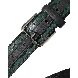 Black Green Logo Silver Metal Buckle Belt