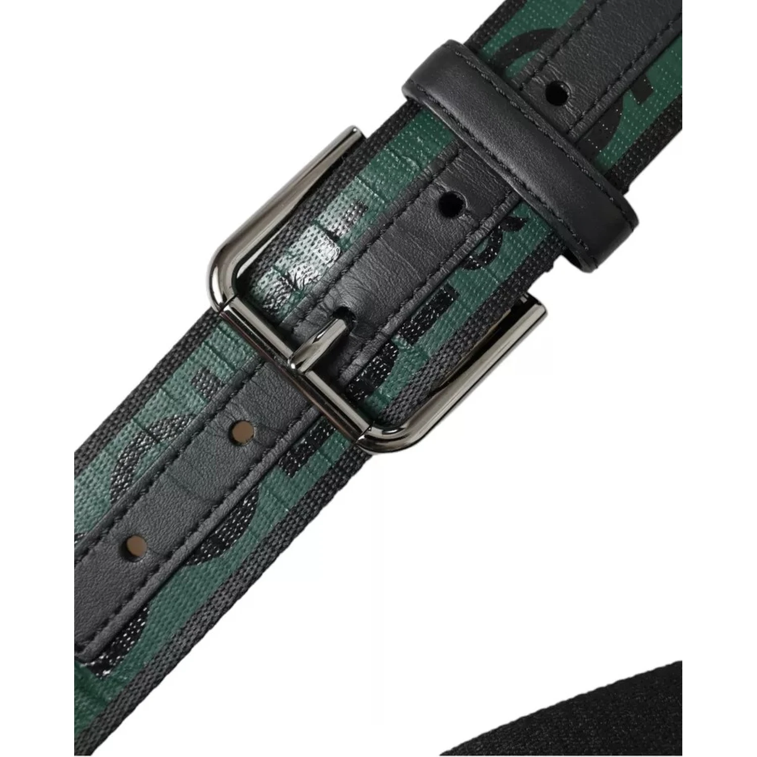 Black Green Logo Silver Metal Buckle Belt