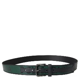 Black Green Logo Silver Metal Buckle Belt