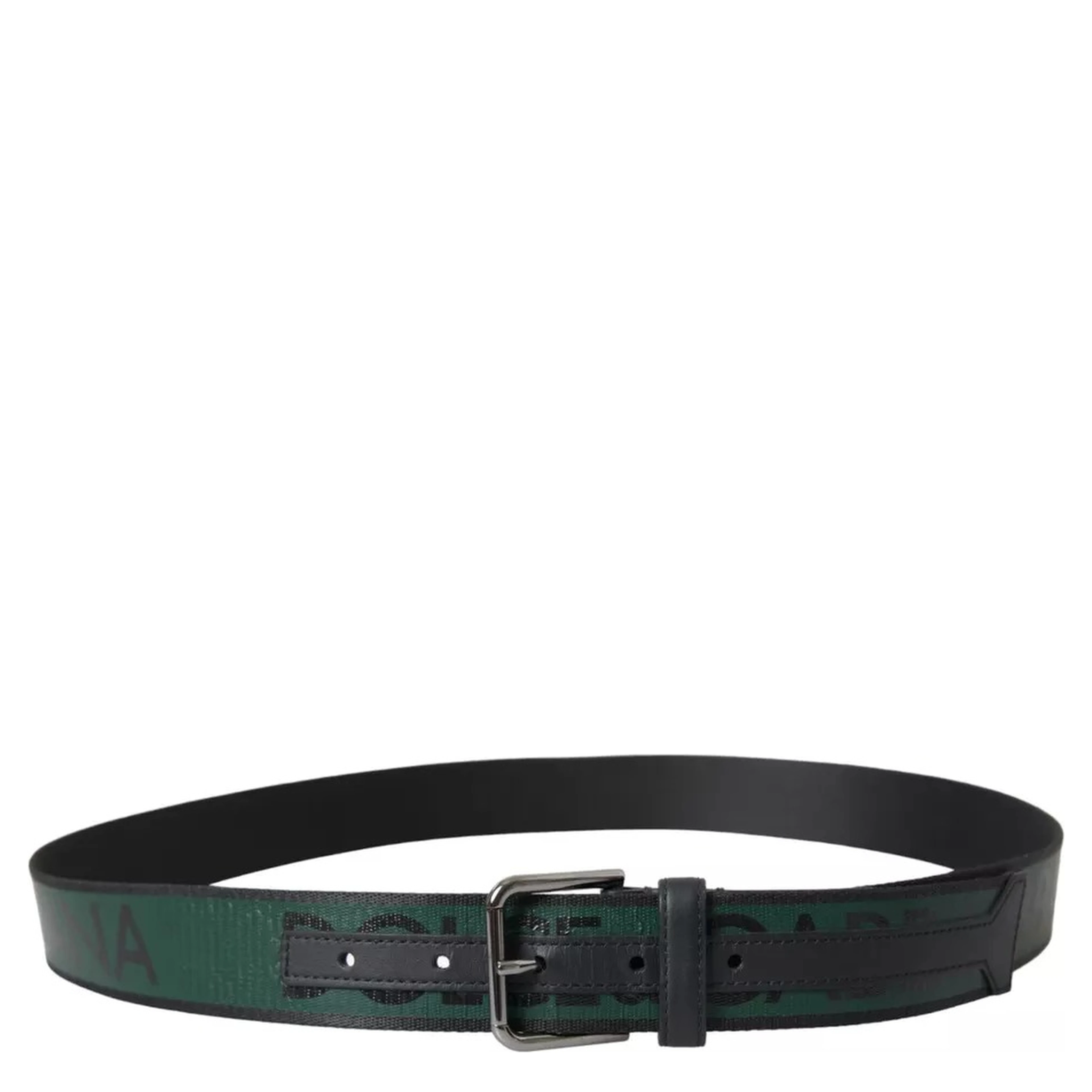 Black Green Logo Silver Metal Buckle Belt