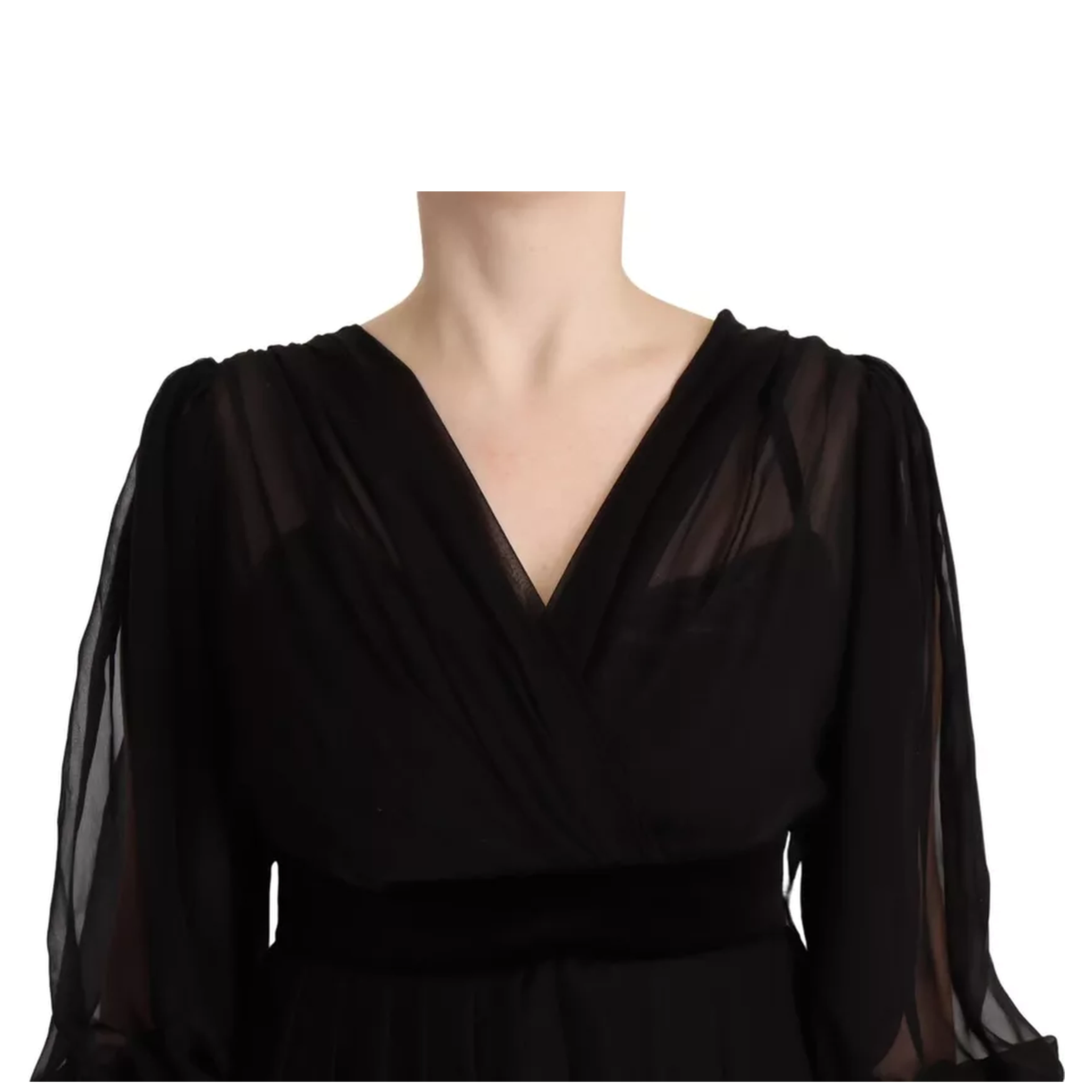 Black V-neck Long Sleeves Mini A-line Dress