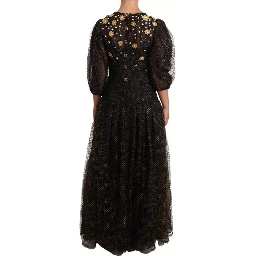 Black Crystal Floral Maxi Ball Gown Dress