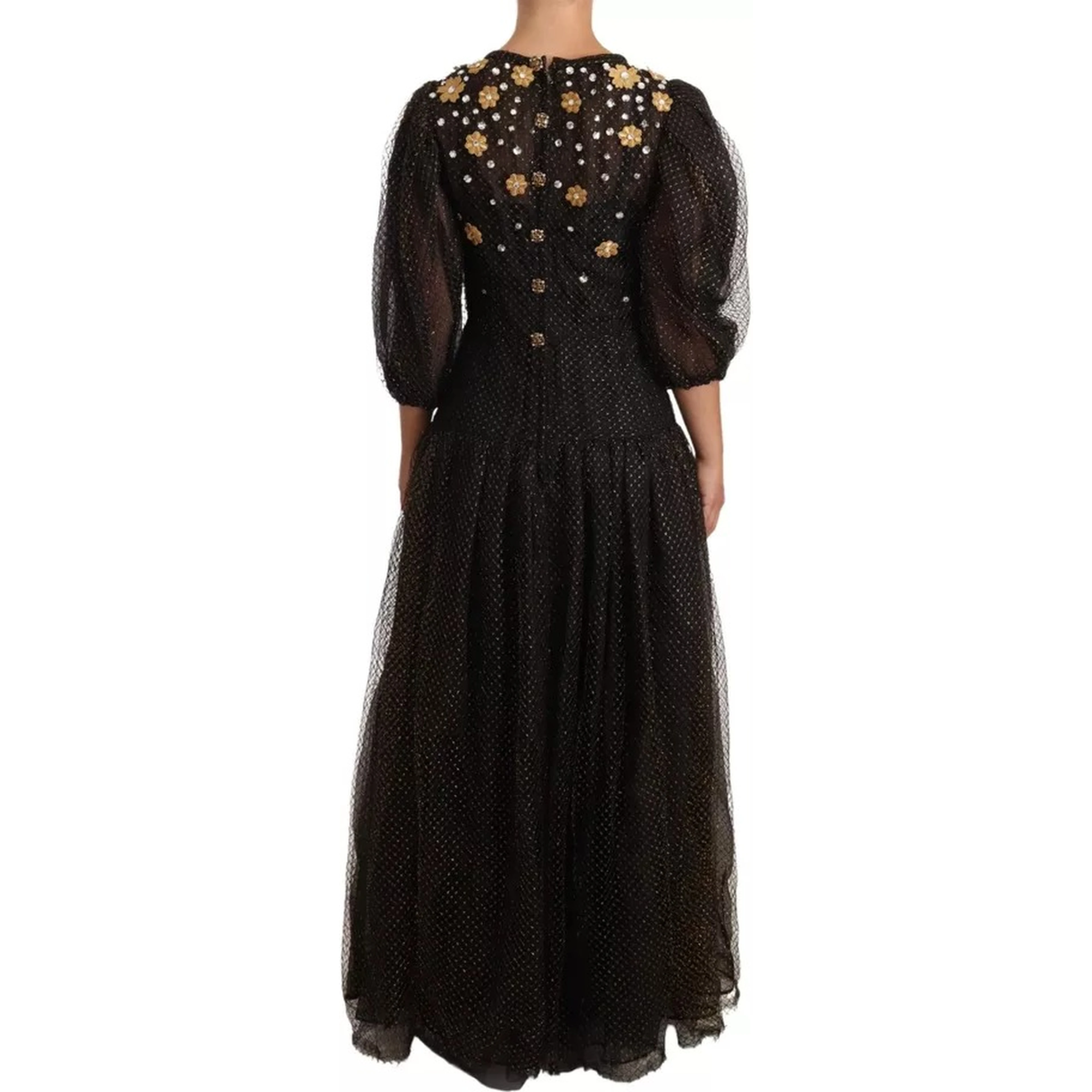 Black Crystal Floral Maxi Ball Gown Dress