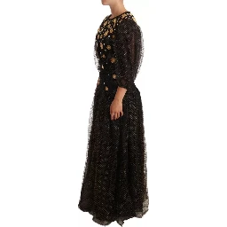 Black Crystal Floral Maxi Ball Gown Dress