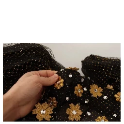 Black Crystal Floral Maxi Ball Gown Dress