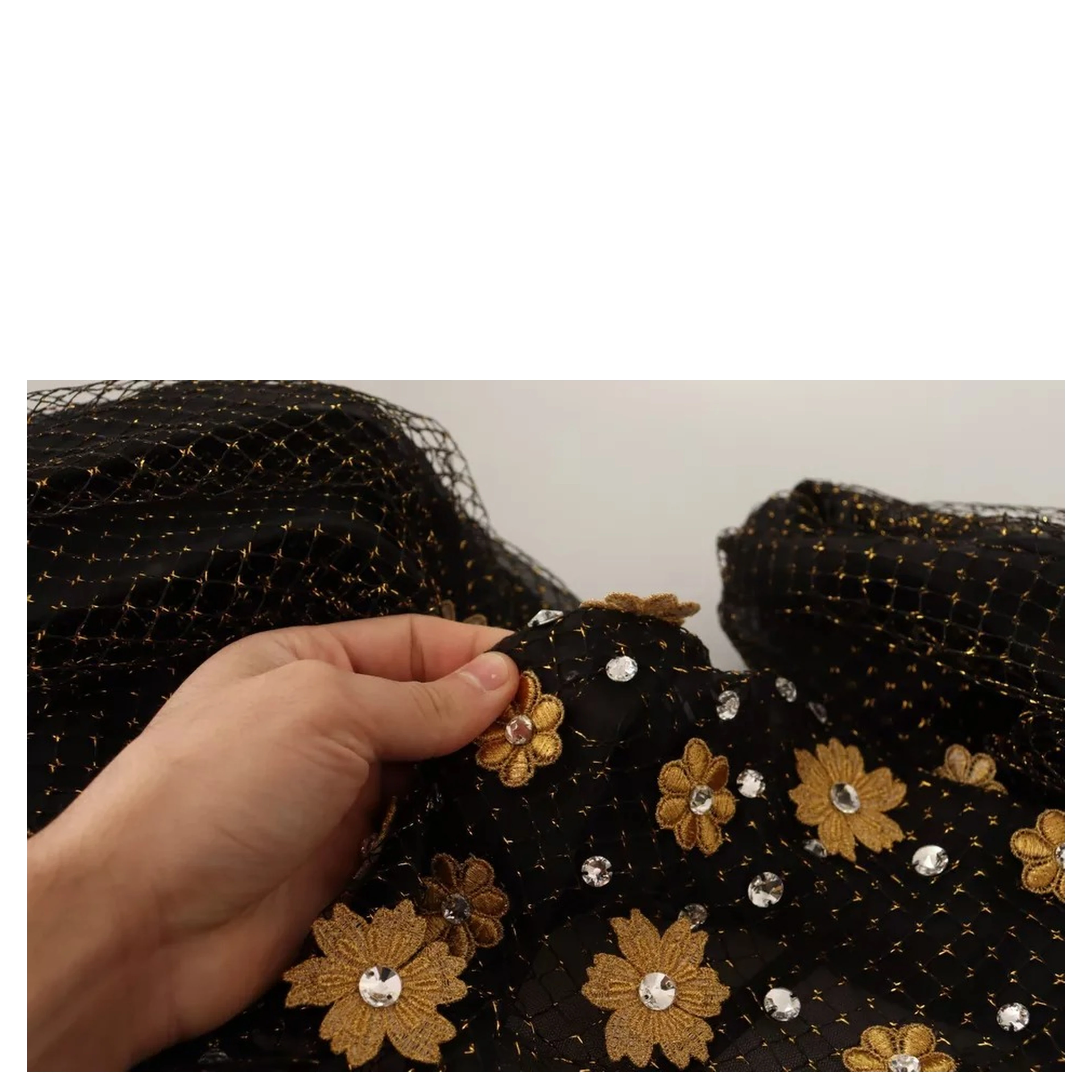 Black Crystal Floral Maxi Ball Gown Dress