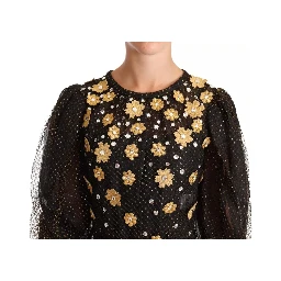 Black Crystal Floral Maxi Ball Gown Dress