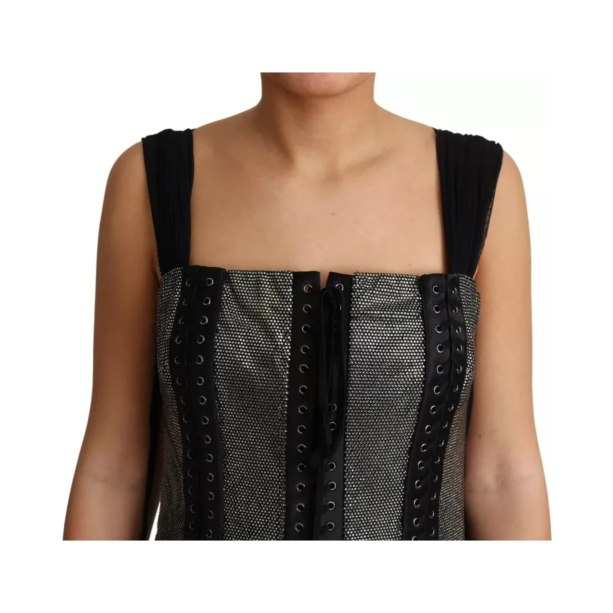 Black Crystals Lace Up Runway Gown Dress