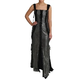 Black Crystals Lace Up Runway Gown Dress
