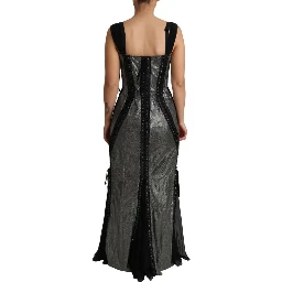 Black Crystals Lace Up Runway Gown Dress