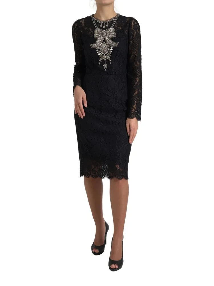 Black Nylon Lace Embellished Sheath Dress