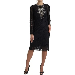 Black Nylon Lace Embellished Sheath Dress